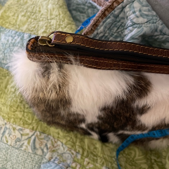 Patricia Nash Genuine Rabbit Fur & Leather Clutch Wristlet NWT
